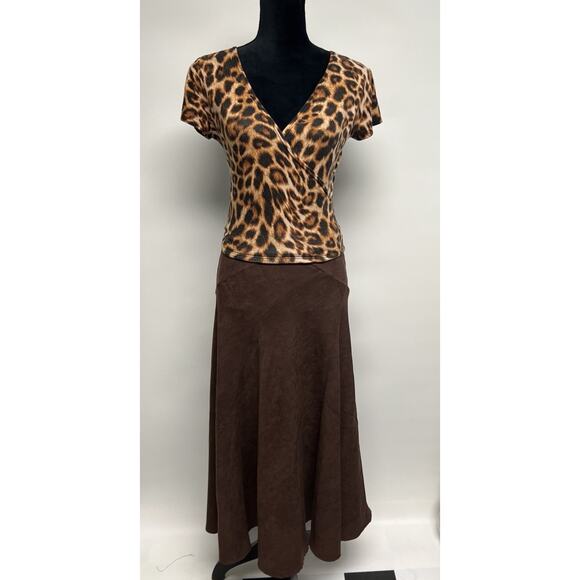 Y2K Leopard Animal Print 90s Large Top Faux Wrap Fitted V-neck Grunge Goth USA - Picture 2 of 9